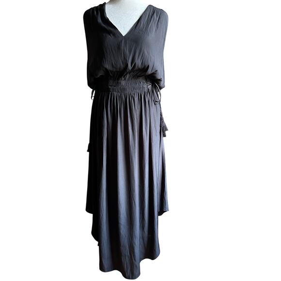 RAMY BROOK | Black Hailey Dress Curved Hem Midi Cocktail Dress | Size Large - Picture 2 of 10